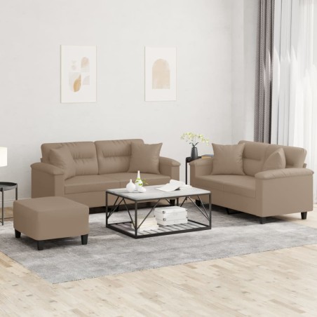 vidaXL Juego de sofás con cojines 3 piezas cuero sintético capuchino