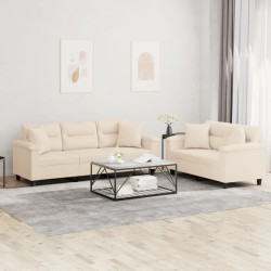vidaXL Juego de sofás con cojines 2 piezas tela microfibra beige