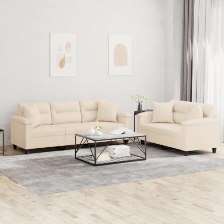 vidaXL Juego de sofás con cojines 2 piezas tela microfibra beige