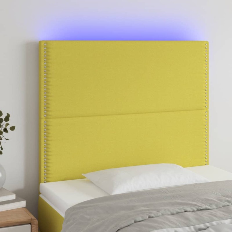 vidaXL Cabecero con luces LED tela verde 80x5x118/128 cm vidaXL Cabecero con luces LED tela verde 80x5x118/128 cm