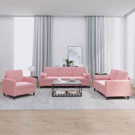 vidaXL Juego de sofás con cojines 3 piezas terciopelo rosa
