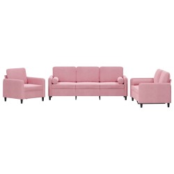 vidaXL Juego de sofás con cojines 3 piezas terciopelo rosa