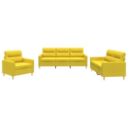 vidaXL Juego de sofás con cojines 3 piezas tela amarillo claro