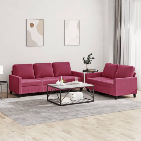 vidaXL Juego de sofás con cojines 2 piezas terciopelo rojo tinto