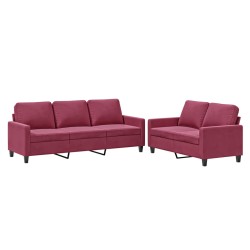 vidaXL Juego de sofás con cojines 2 piezas terciopelo rojo tinto
