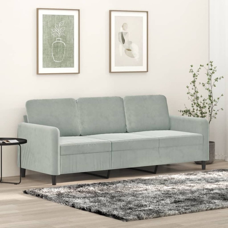 vidaXL Sofá de 3 plazas terciopelo gris claro 180 cm vidaXL Sofá de 3 plazas terciopelo gris claro 180 cm