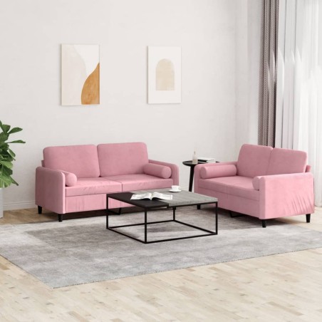 vidaXL Juego de sofás con cojines 2 piezas terciopelo rosa