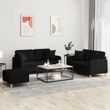vidaXL Juego de sofás con cojines 3 piezas tela negro