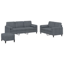 vidaXL Juego de sofás con cojines 3 piezas terciopelo gris oscuro
