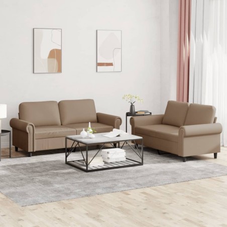 vidaXL Juego de sofás con cojines 2 piezas cuero sintético capuchino