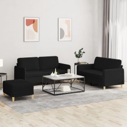 vidaXL Juego de sofás con cojines 3 piezas tela negro