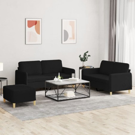 vidaXL Juego de sofás con cojines 3 piezas tela negro