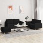 vidaXL Juego de sofás con cojines 3 piezas tela negro vidaXL Juego de sofás con cojines 3 piezas tela negro