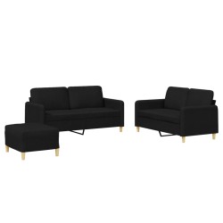 vidaXL Juego de sofás con cojines 3 piezas tela negro