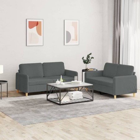 vidaXL Juego de sofás con cojines 2 piezas tela gris oscuro