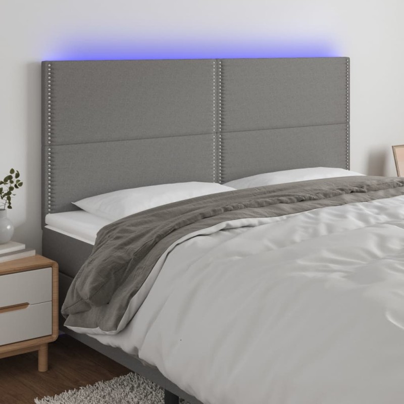 vidaXL Cabecero con luces LED tela gris oscuro 180x5x118/128 cm vidaXL Cabecero con luces LED tela gris oscuro 180x5x118/128 cm