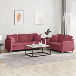 vidaXL Juego de sofás con cojines 2 piezas tela rojo tinto