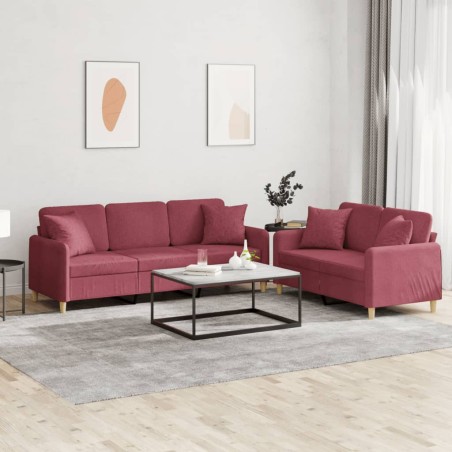 vidaXL Juego de sofás con cojines 2 piezas tela rojo tinto