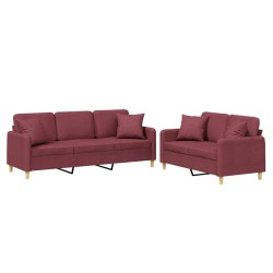 vidaXL Juego de sofás con cojines 2 piezas tela rojo tinto