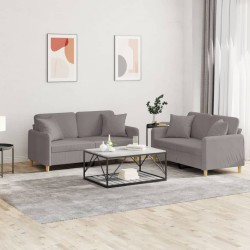 vidaXL Juego de sofás con cojines 2 piezas tela gris taupe