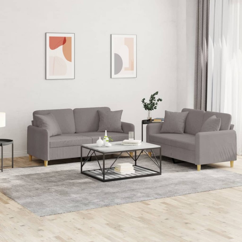 vidaXL Juego de sofás con cojines 2 piezas tela gris taupe vidaXL Juego de sofás con cojines 2 piezas tela gris taupe