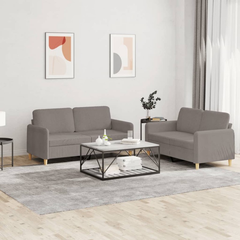 vidaXL Juego de sofás con cojines 2 piezas tela gris taupe vidaXL Juego de sofás con cojines 2 piezas tela gris taupe