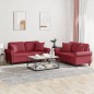 vidaXL Juego de sofás con cojines 2 piezas cuero sintético rojo tinto vidaXL Juego de sofás con cojines 2 piezas cuero sintético rojo tinto