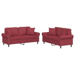 vidaXL Juego de sofás con cojines 2 piezas cuero sintético rojo tinto