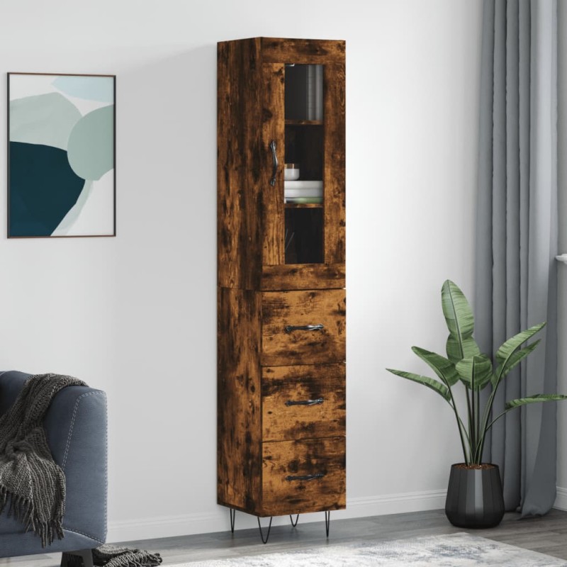vidaXL Aparador de madera contrachapada roble ahumado 34,5x34x180 cm vidaXL Aparador de madera contrachapada roble ahumado 34,5x34x180 cm