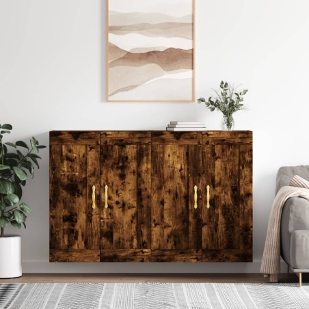 vidaXL Armarios de pared 2 uds madera de ingeniería roble ahumado