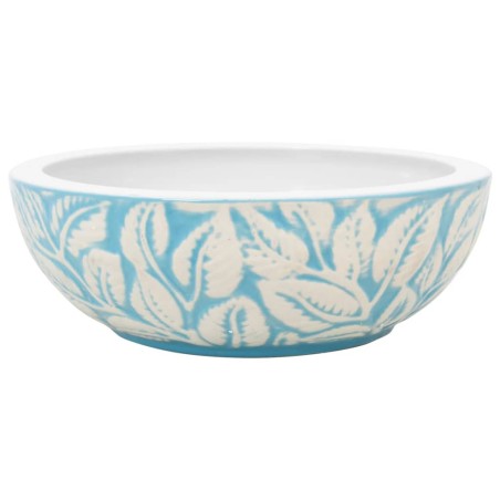 vidaXL Lavabo sobre encimera redondo cerámica blanco y azul Φ41x14 cm