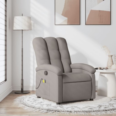 vidaXL Sillón de masaje reclinable de tela gris taupé