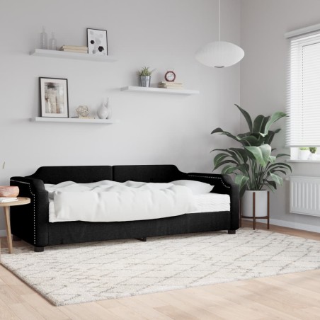 vidaXL Sofá cama con colchón tela negro 100x200 cm