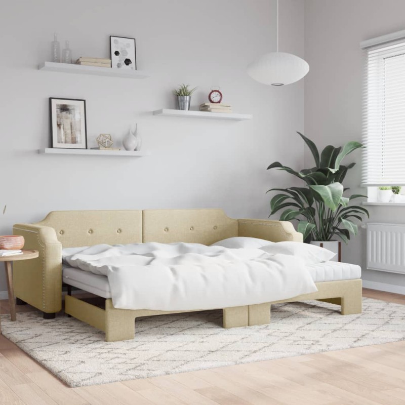 vidaXL Sofá cama nido con colchón tela crema 100x200 cm vidaXL Sofá cama nido con colchón tela crema 100x200 cm