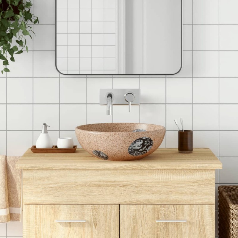 vidaXL Lavabo sobre encimera redondo cerámica marrón y azul Φ41x14 cm vidaXL Lavabo sobre encimera redondo cerámica marrón y azul Φ41x14 cm
