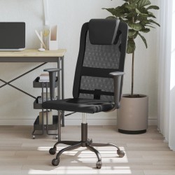 vidaXL Silla de oficina altura ajustable tela malla y cuero PE negro