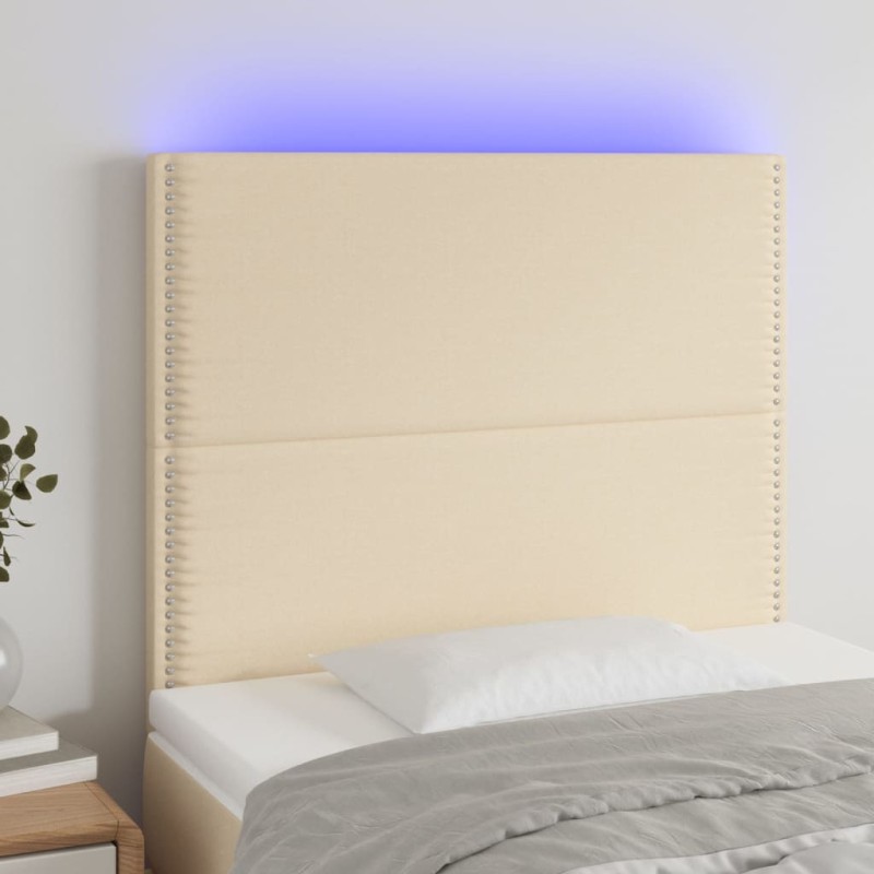 vidaXL Cabecero con luces LED tela crema 90x5x118/128 cm vidaXL Cabecero con luces LED tela crema 90x5x118/128 cm