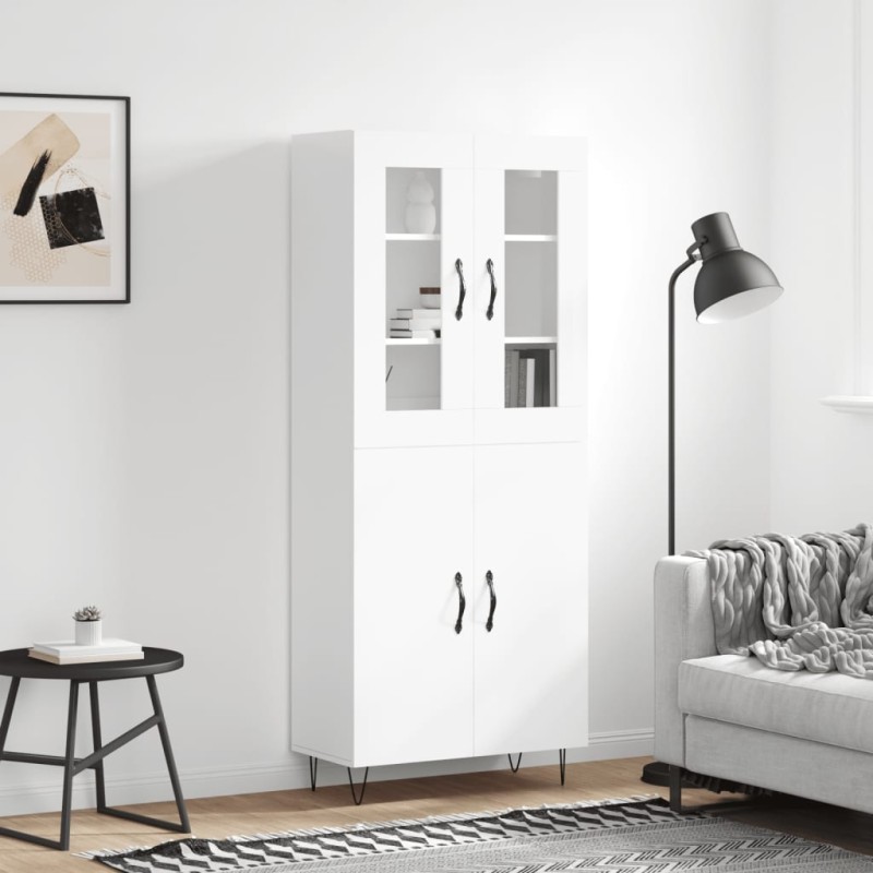 vidaXL Aparador alto madera contrachapada blanco brillo 69,5x34x180 cm