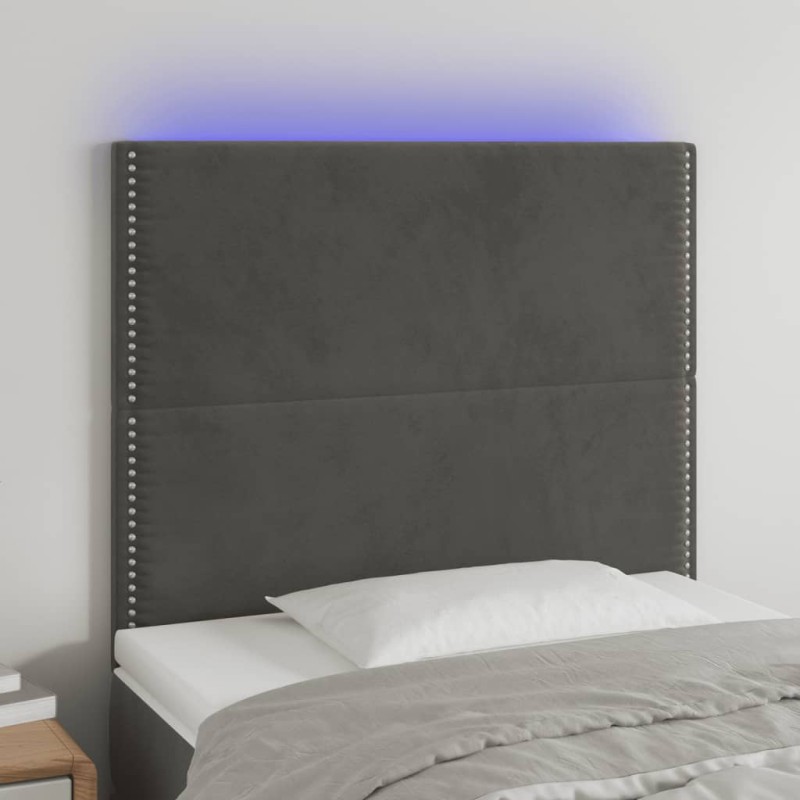 vidaXL Cabecero con luces LED terciopelo gris oscuro 80x5x118/128 cm vidaXL Cabecero con luces LED terciopelo gris oscuro 80x5x118/128 cm