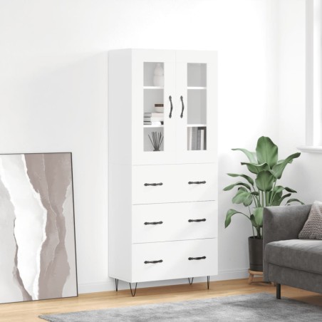 vidaXL Aparador alto madera contrachapada blanco brillo 69,5x34x180 cm