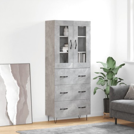 vidaXL Aparador alto madera contrachapada gris hormigón 69,5x34x180 cm