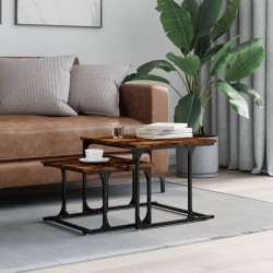 vidaXL Mesa de centro apilable 2 pzas madera ingeniería roble ahumado