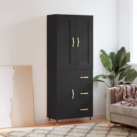 vidaXL Aparador alto madera contrachapada negro 69,5x34x180 cm