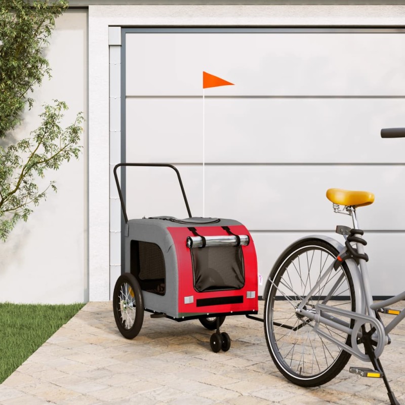 vidaXL Remolque de bicicleta mascotas hierro tela Oxford rojo gris vidaXL Remolque de bicicleta mascotas hierro tela Oxford rojo gris