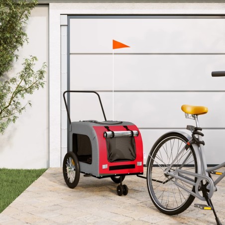 vidaXL Remolque de bicicleta mascotas hierro tela Oxford rojo gris