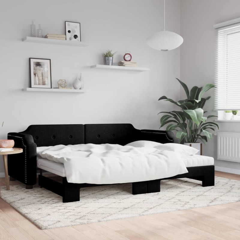 vidaXL Sofá cama nido con colchón tela negro 80x200 cm