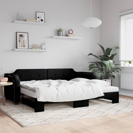 vidaXL Sofá cama nido con colchón tela negro 80x200 cm