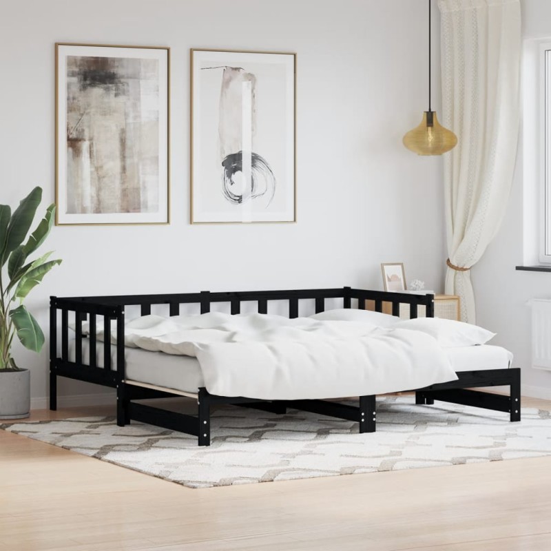 vidaXL Sofá cama nido madera maciza de pino negro 90x200 cm vidaXL Sofá cama nido madera maciza de pino negro 90x200 cm