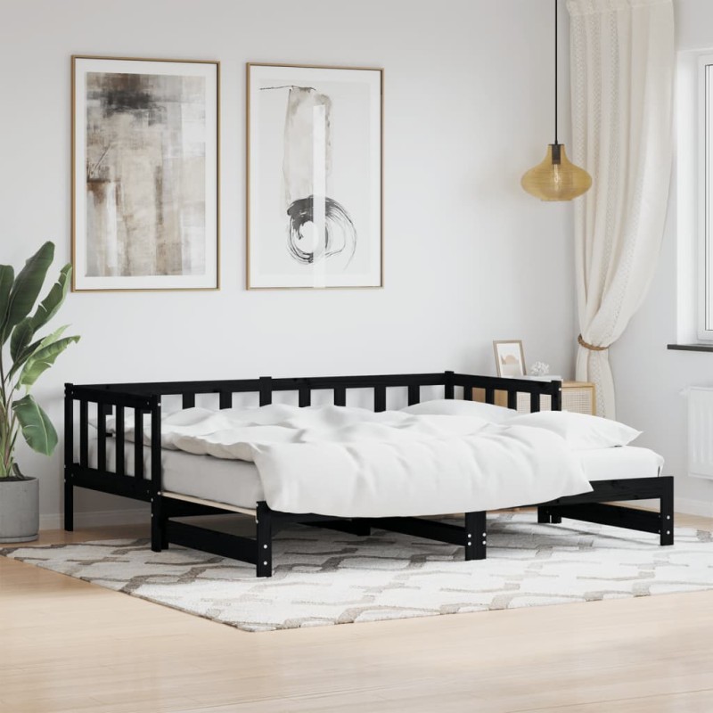 vidaXL Sofá cama nido madera maciza de pino negro 90x190 cm