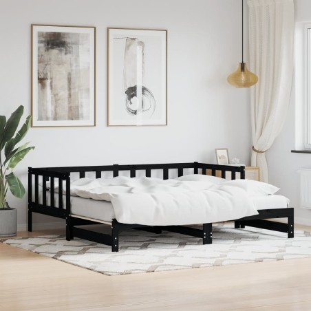vidaXL Sofá cama nido madera maciza de pino negro 90x190 cm